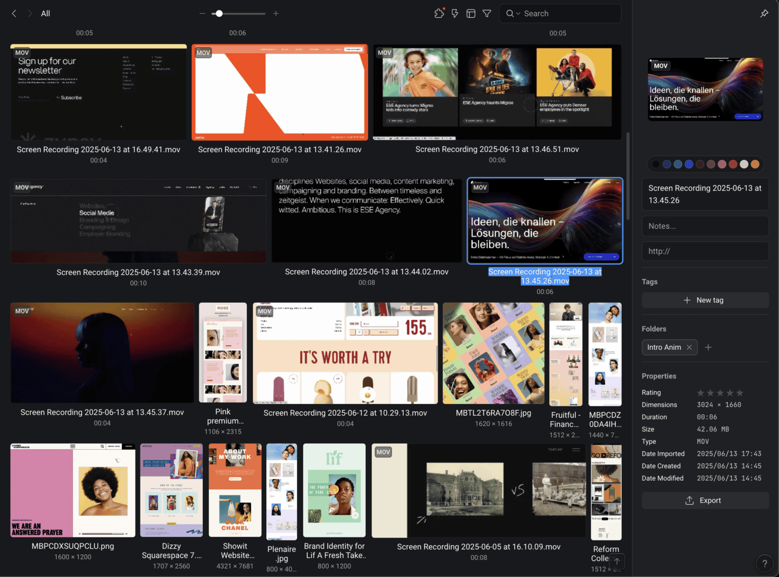 Sammlung von Motiondesign-Referenzen und Animationen