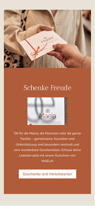 Maela Base Freude schenken Webseitenabschnitt Phone Mockup